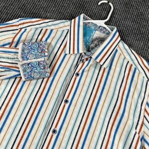 Robert Graham Shirt Mens Large White Striped Long Sleeve Button Up Party Casual